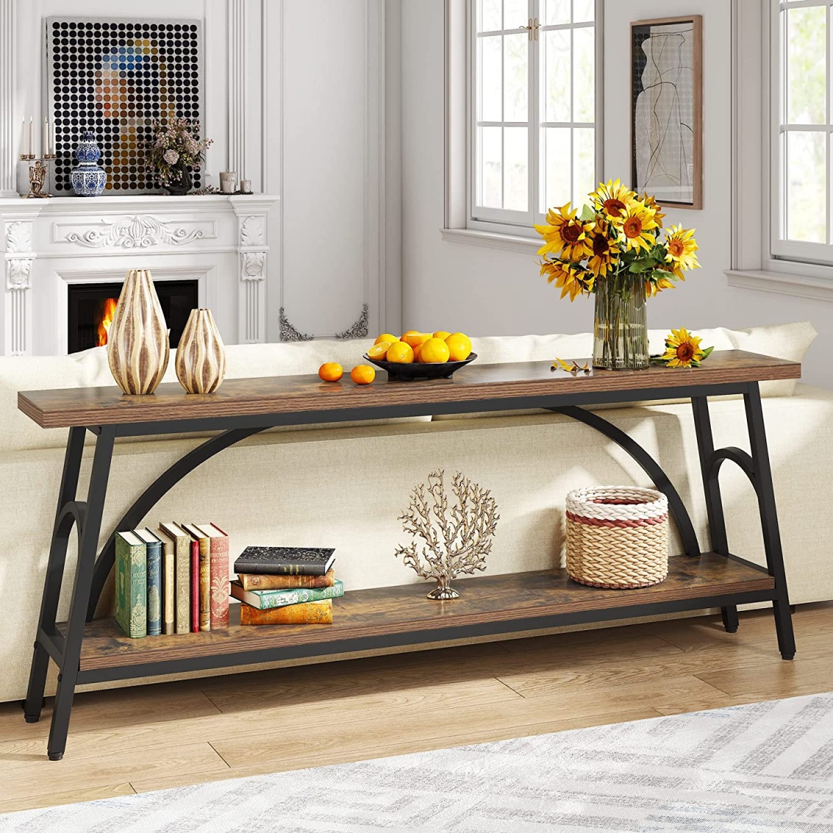 Console Table, 70.8? Sofa Tables Entryway Table with 2 Tier Wood Shelves - Image 5