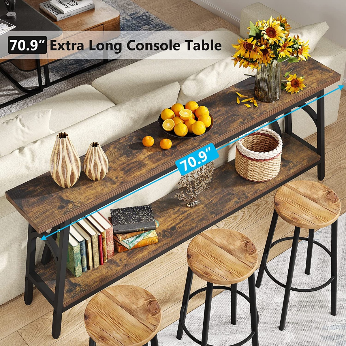 Console Table, 70.8? Sofa Tables Entryway Table with 2 Tier Wood Shelves - Image 8