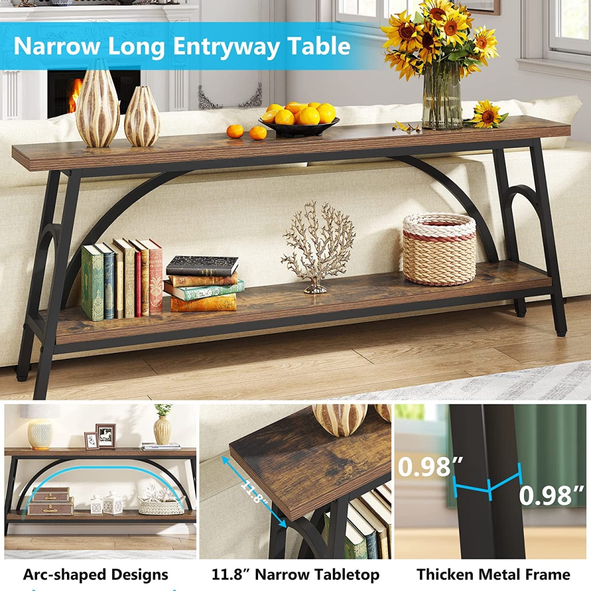 Console Table, 70.8? Sofa Tables Entryway Table with 2 Tier Wood Shelves - Image 7