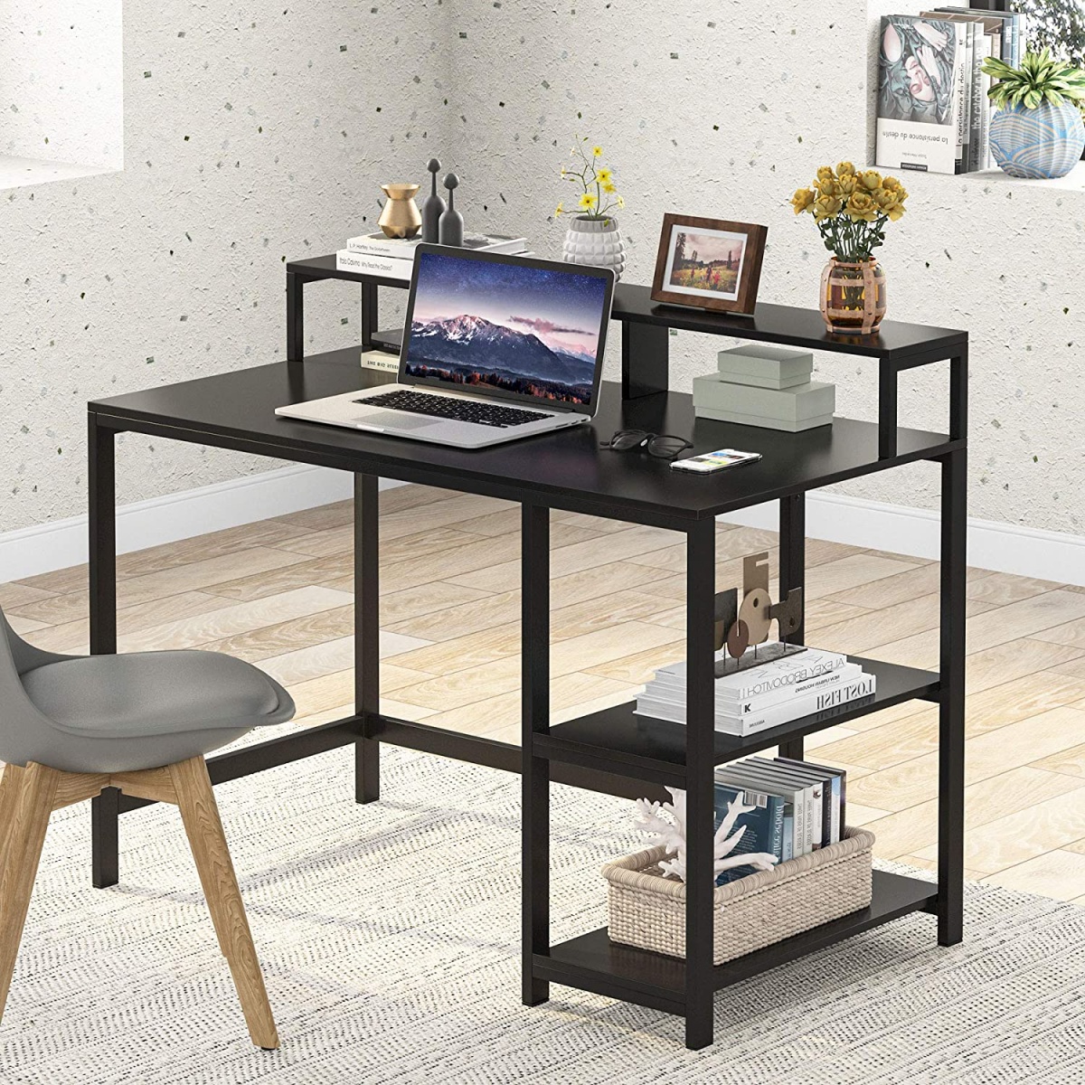 Computer Desk, Industrial Writing Desk with Shelves for Study - Image 11