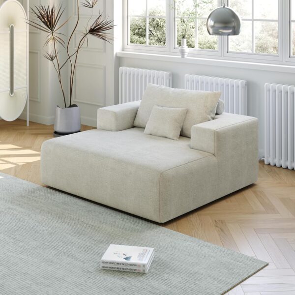 55" Oversized Chaise Lounge Chair Indoor Fluffy Chenille Upholstered Cozy Foam Cloud Sofa Couch, Luxury Deep Seat Lazy Sleeper Sofabed Daybed with Wide Armrest and Back Cushions for Living Room