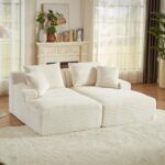 Oversized Double Chaise Lounge Loveseat Cozy Cloud Couch, Fluffy Corduroy Upholstered Sleeper Sectional Sofa Lounger Daybed with Throw Pillows and Wide Armrest for Living Room, No Assembly Required - Image 3