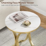 End Table, Round Sofa Side Table Coffee Table with Gold Metal Frame - Image 6