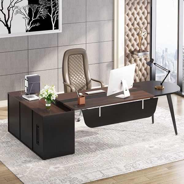 L-Shaped Desk, 70.9? Executive Desk with 47? File Cabinet
