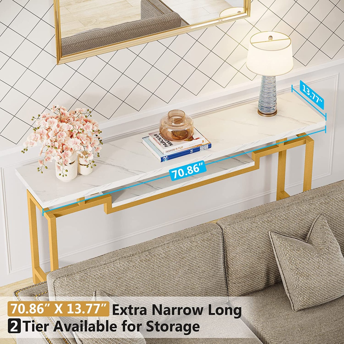 Console Table, 70? Sofa Table with 2 Tier Storage Shelves - Image 10