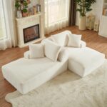 Oversized Double Chaise Lounge Loveseat Cozy Cloud Couch, Fluffy Corduroy Upholstered Sleeper Sectional Sofa Lounger Daybed with Throw Pillows and Wide Armrest for Living Room, No Assembly Required - Image 6