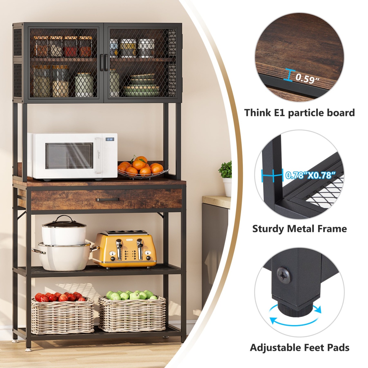 Kitchen Baker?s Rack, Microwave Oven Stand with Hutch and Drawer - Image 7