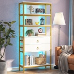 Bookshelf, 5-Tier Bookcase with 2 Drawers & LED Light - Image 4