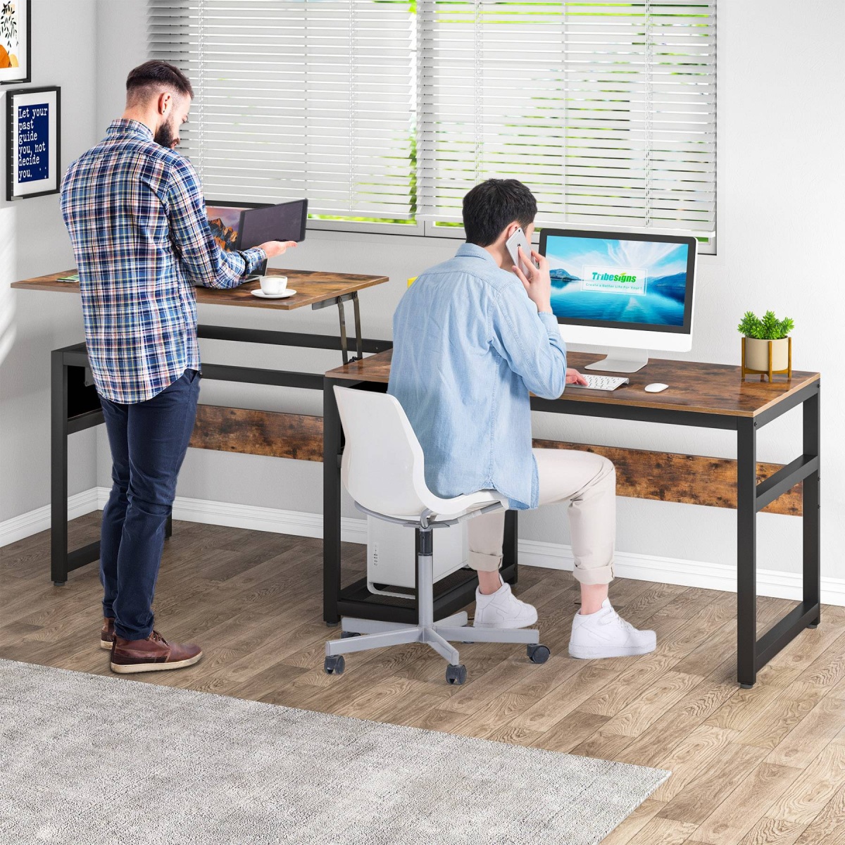 Two Person Desk, 78.8? Height Adjustable Computer Desk with Lift Top - Image 6