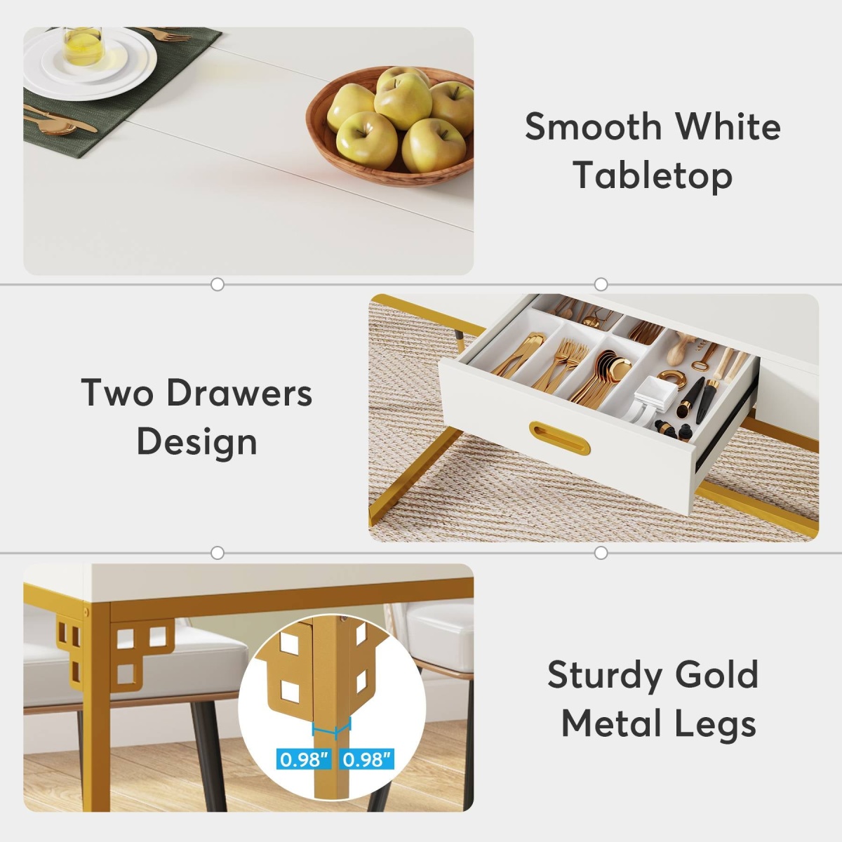 Dining Table, 63? Breakfast Dinner Table with 2 Drawers for 4 to 6 - Image 8