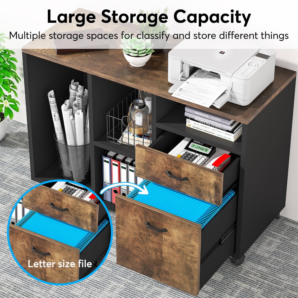 L-Shaped Desk, 59? Executive Office Desk with Lateral File Cabinet - Image 6