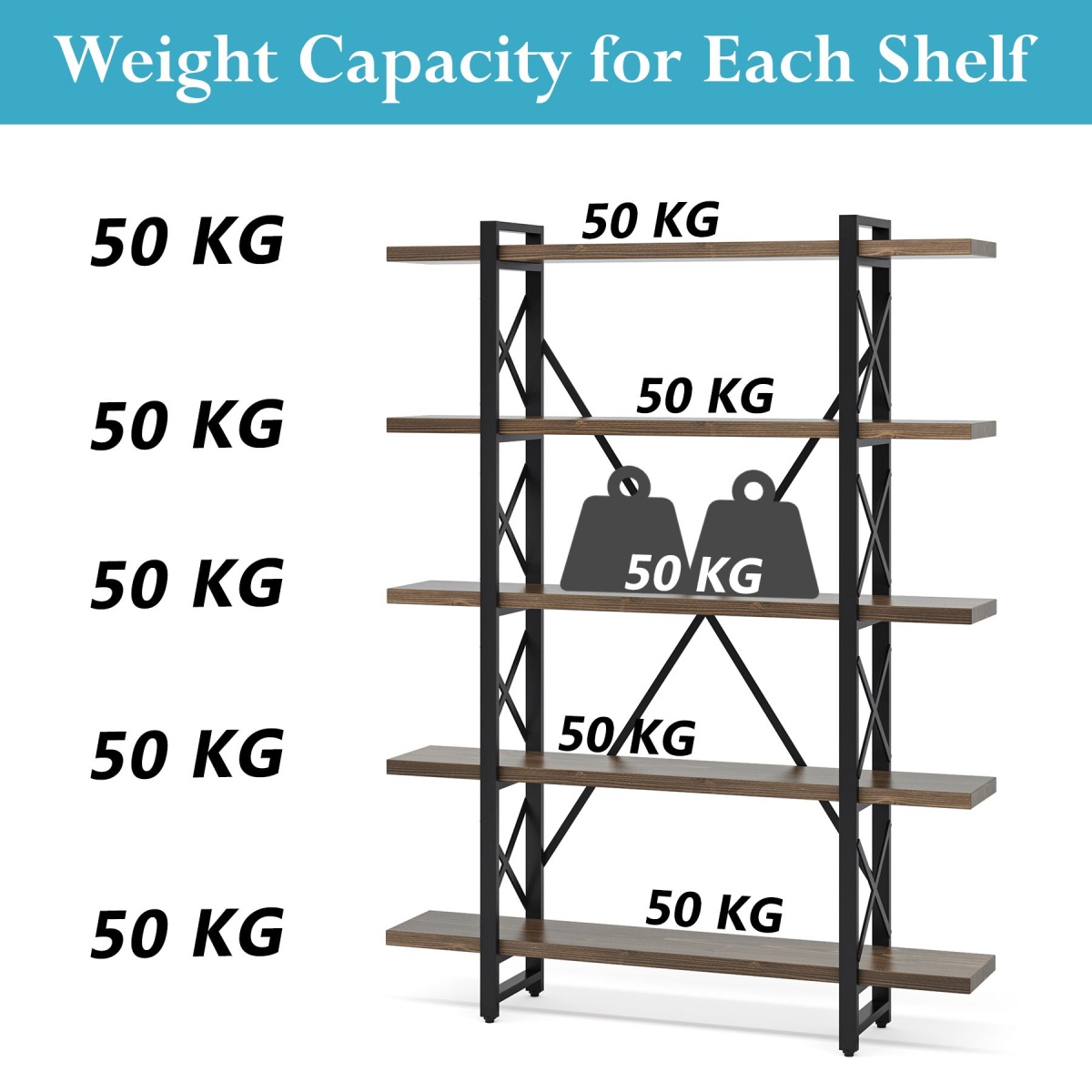 Bookshelf, 72? Solid Wood Bookcase 5-Shelf Display Rack - Image 8