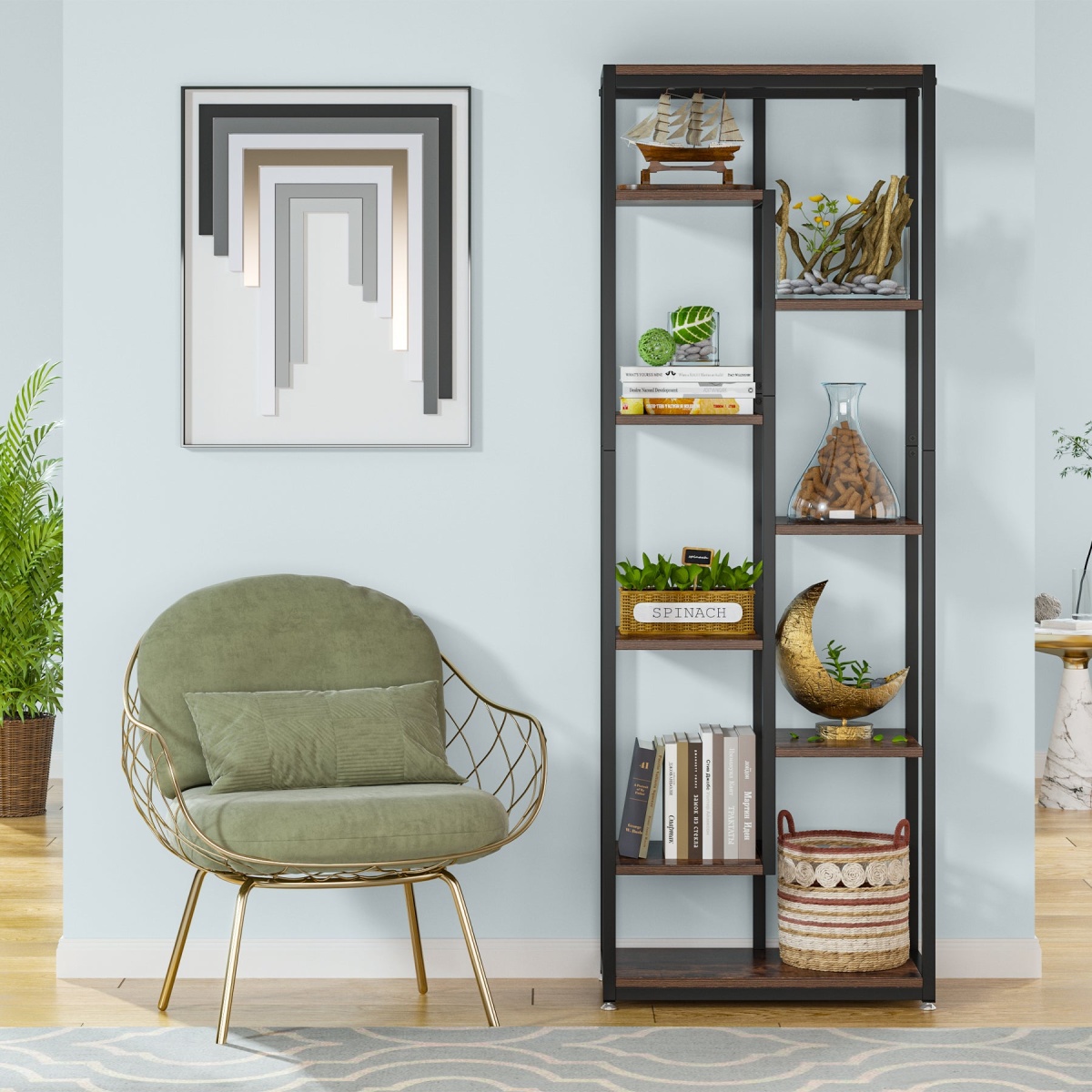 Bookshelf, 70.8? Etagere Bookcase Storage Display Shelf Unit - Image 6
