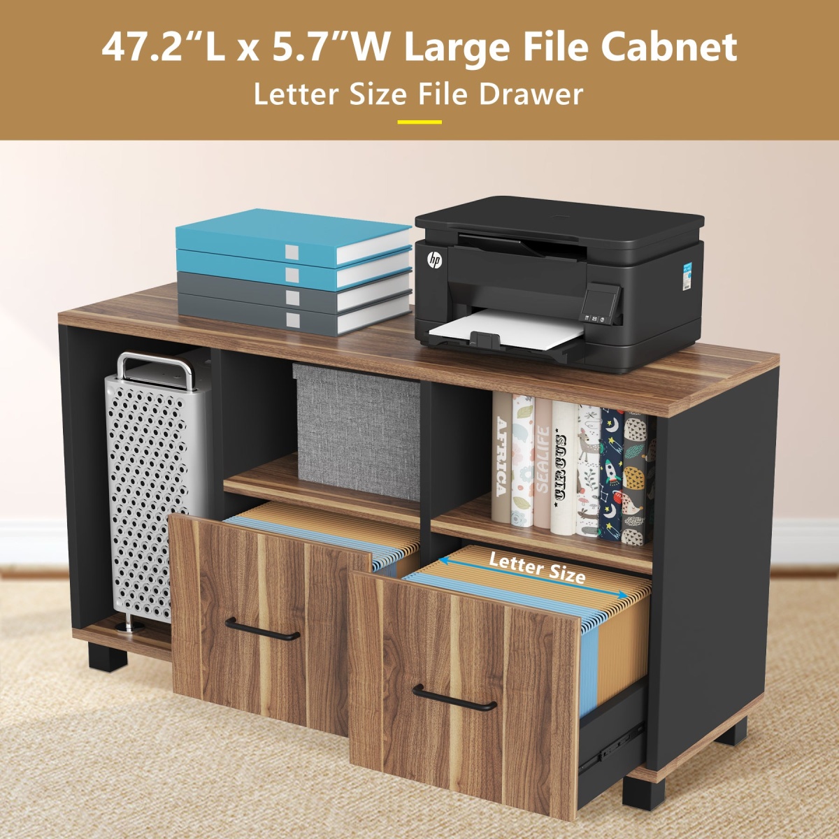 L-Shaped Desk, 70.9? Computer Desk with Power Outlet and File Cabinet - Image 8