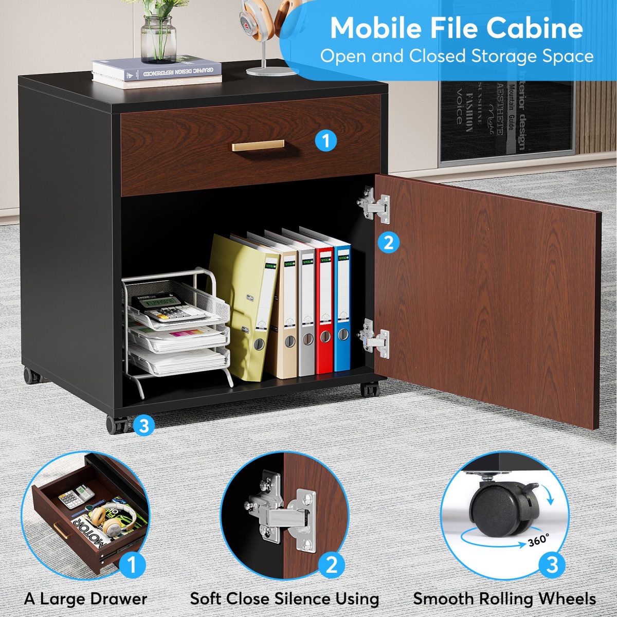 L-Shaped Desk, 70.8?? Executive Desk with Mobile File Cabinet - Image 7