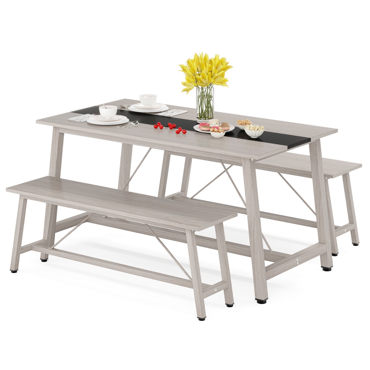 Dining Table Set, 55? Kitchen Table Set with 2 Benches - Image 1