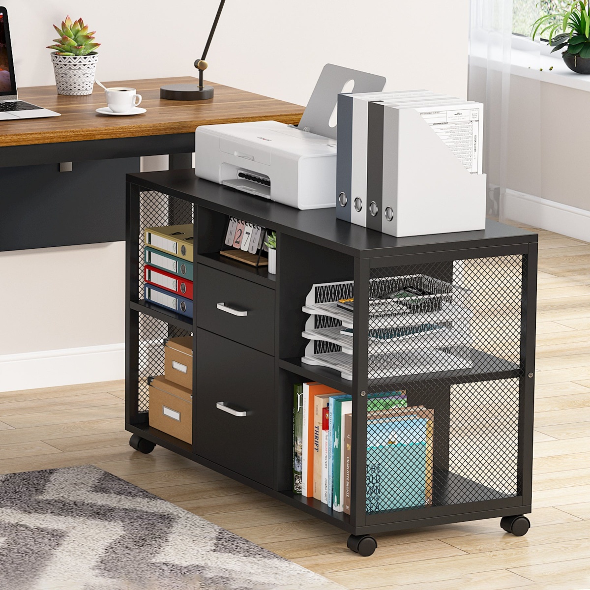 File Cabinet, 2-Drawer Mobile Filing Cabinets Printer Stand - Image 5