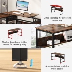 Lift Top L-Shaped Desk, Corner Computer Desk with Storage Shelves - Image 8