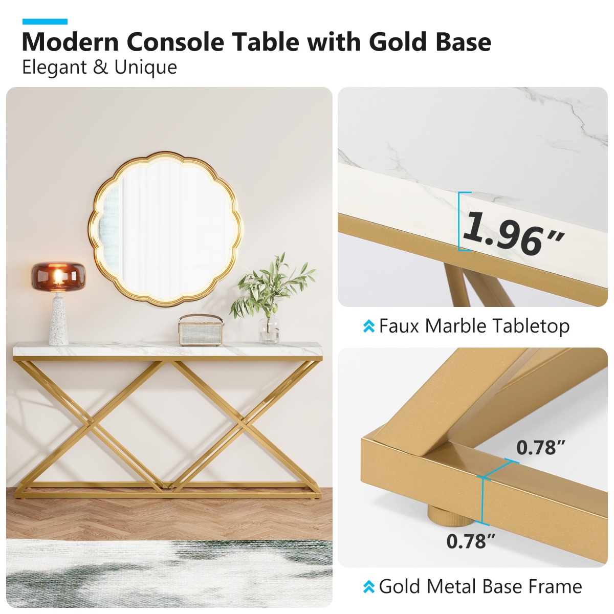 Console Table, 55? Modern Entryway Sofa Table with Gold Metal Legs - Image 7