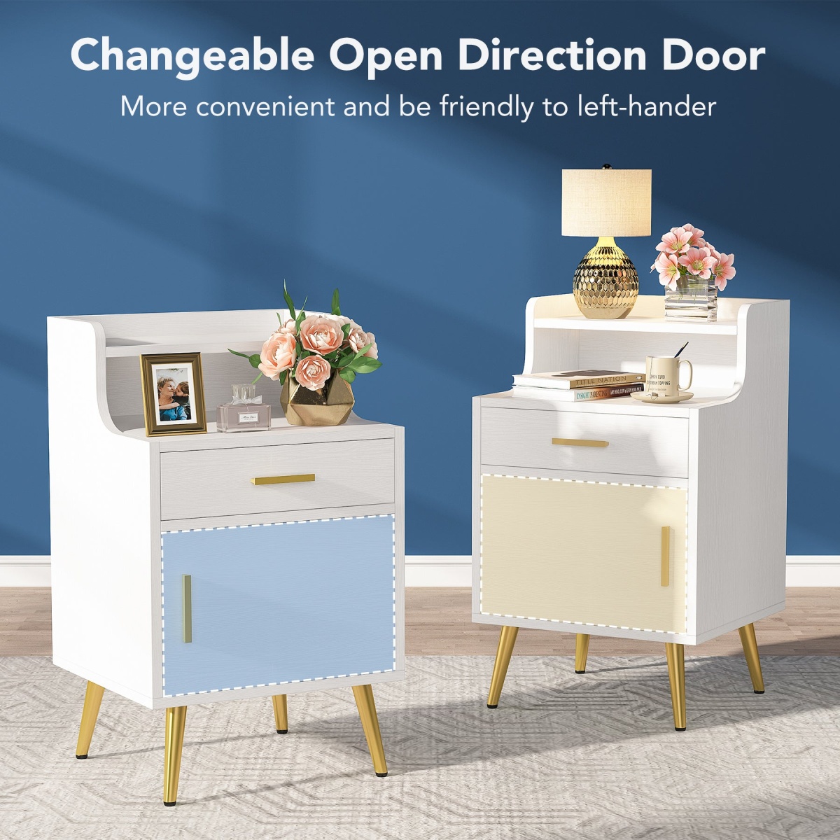 Nightstand, 32? Tall Bedside Table with Drawer & Doors - Image 7