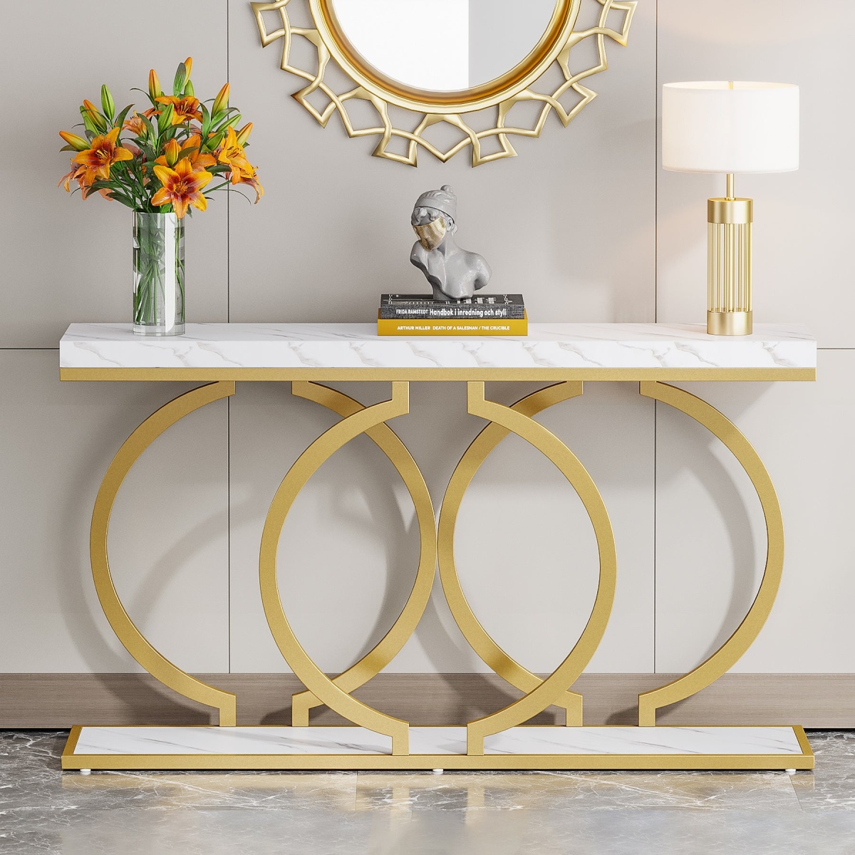 Console Table, 55 inch Faux Marble Entryway Sofa Table - Image 5