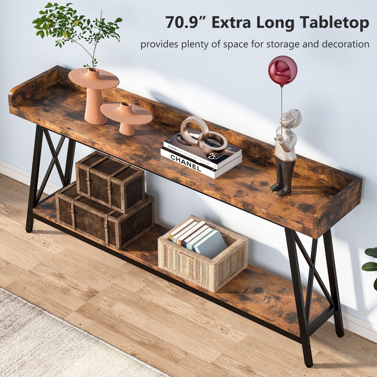 Console Table, 2-Tier Narrow Sofa Table Behind Couch Entryway Table - Image 5