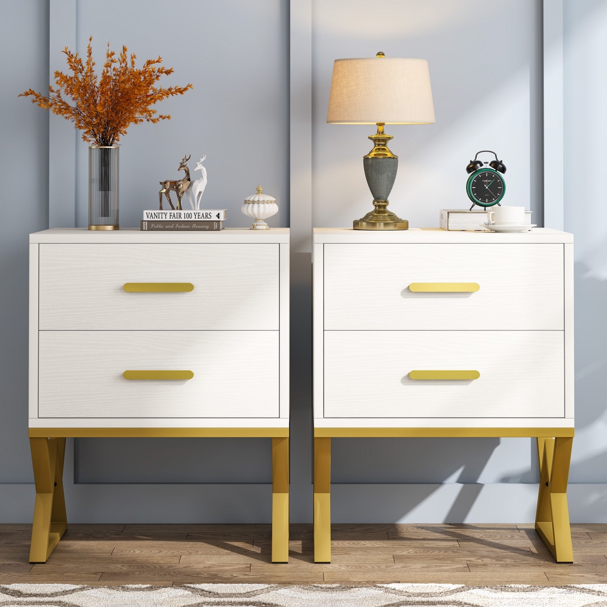 Nightstand, Modern Bedside Sofa Table with 2 Storage Drawers - Image 9