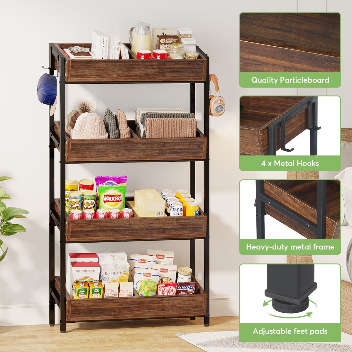 Wood Fruit Vegetable Storage Rack Stand, 4-Tier Storage Organizer - Image 7