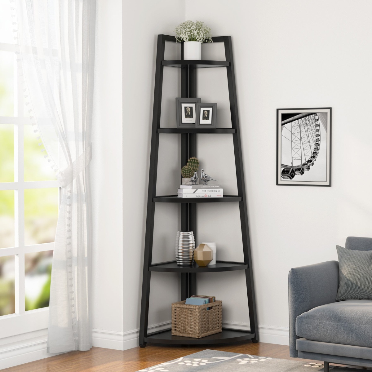 Corner Shelf, 70? Tall Corner Ladder Shelf Small Bookshelf - Image 11