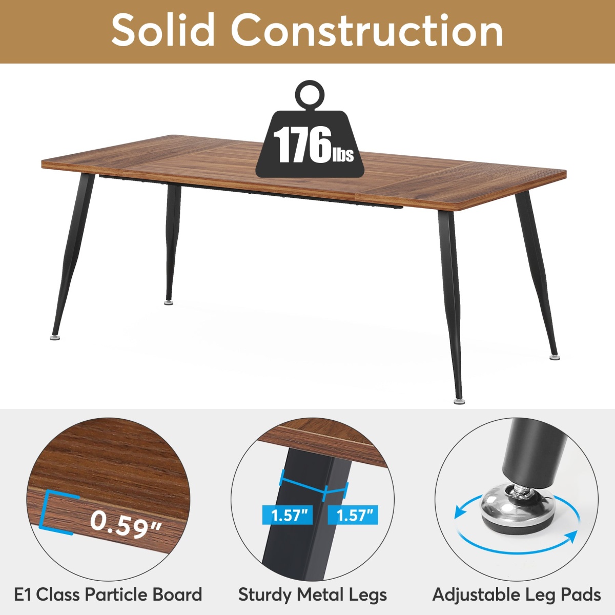 Dining Table, 70.9? Kitchen Dinner Table for 6 to 8 People - Image 7