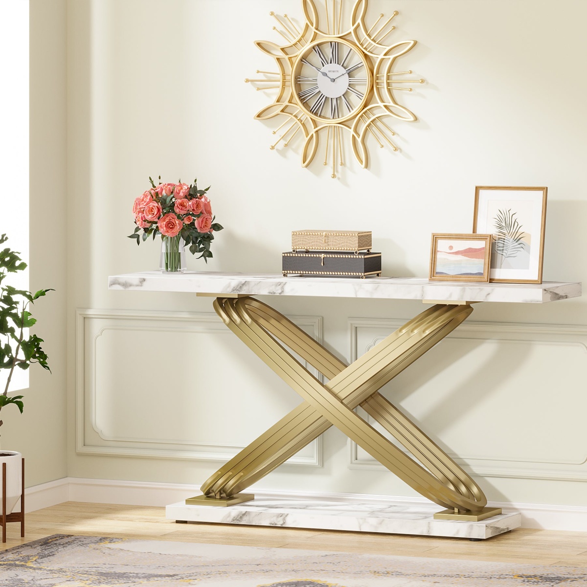 Console Table, 55? Modern Faux Marble Sofa Entryway Table - Image 4