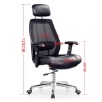 Ergonomic Home Office Desk Chair, High Back Mesh Computer Task Chair with Adjustable Headrest, Leather Seat, Armrest and Lumbar Support, Black - Image 5