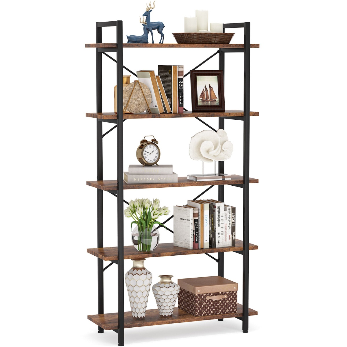 Bookshelf, 5 Tier Bookcase Display Shelf Unit - Image 2