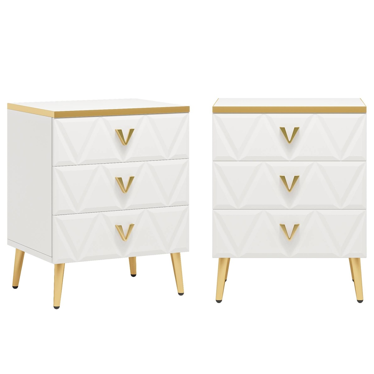 Nightstand, Modern Wooden Bedside Table with Three Drawers - Image 8