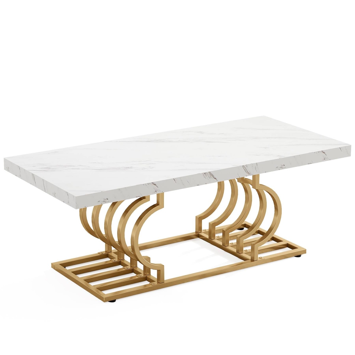 Coffee Table, 47? Faux Marble Cocktail Table with Geometric Frame - Image 2