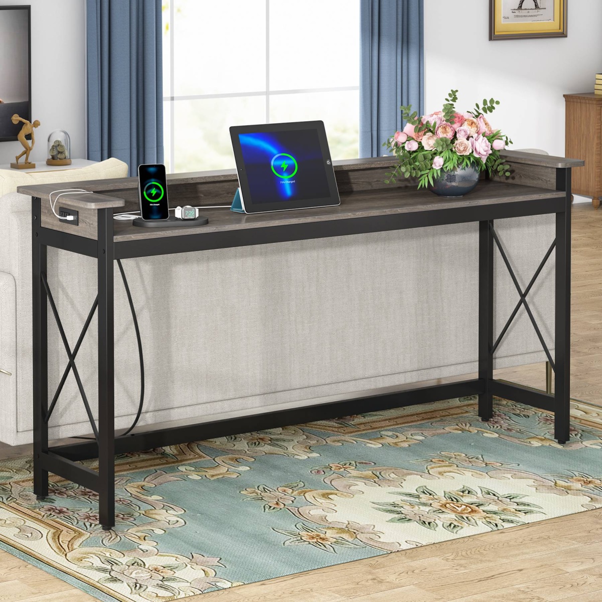 Console Table, 70.9? Sofa Table with Outlets and USB Ports - Image 8