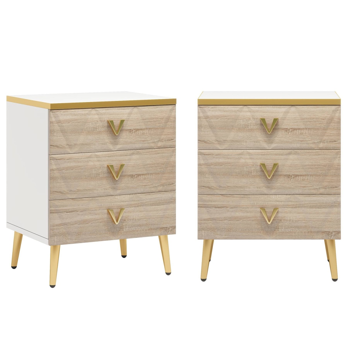 Nightstand, Modern Wooden Bedside Table with Three Drawers - Image 11