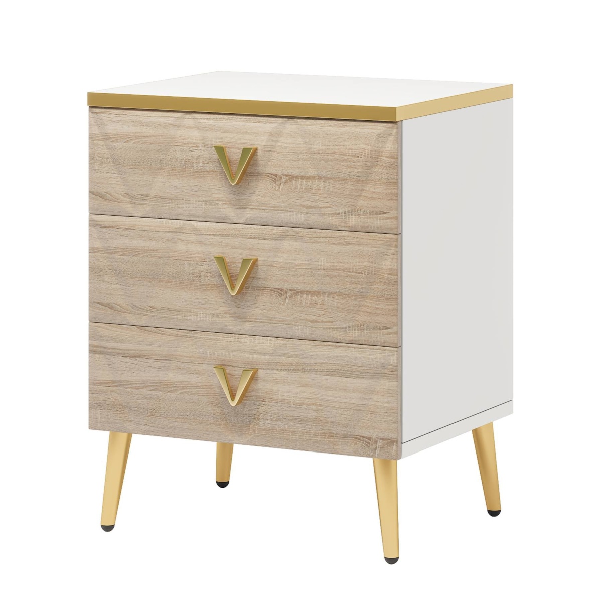 Nightstand, Modern Wooden Bedside Table with Three Drawers - Image 10