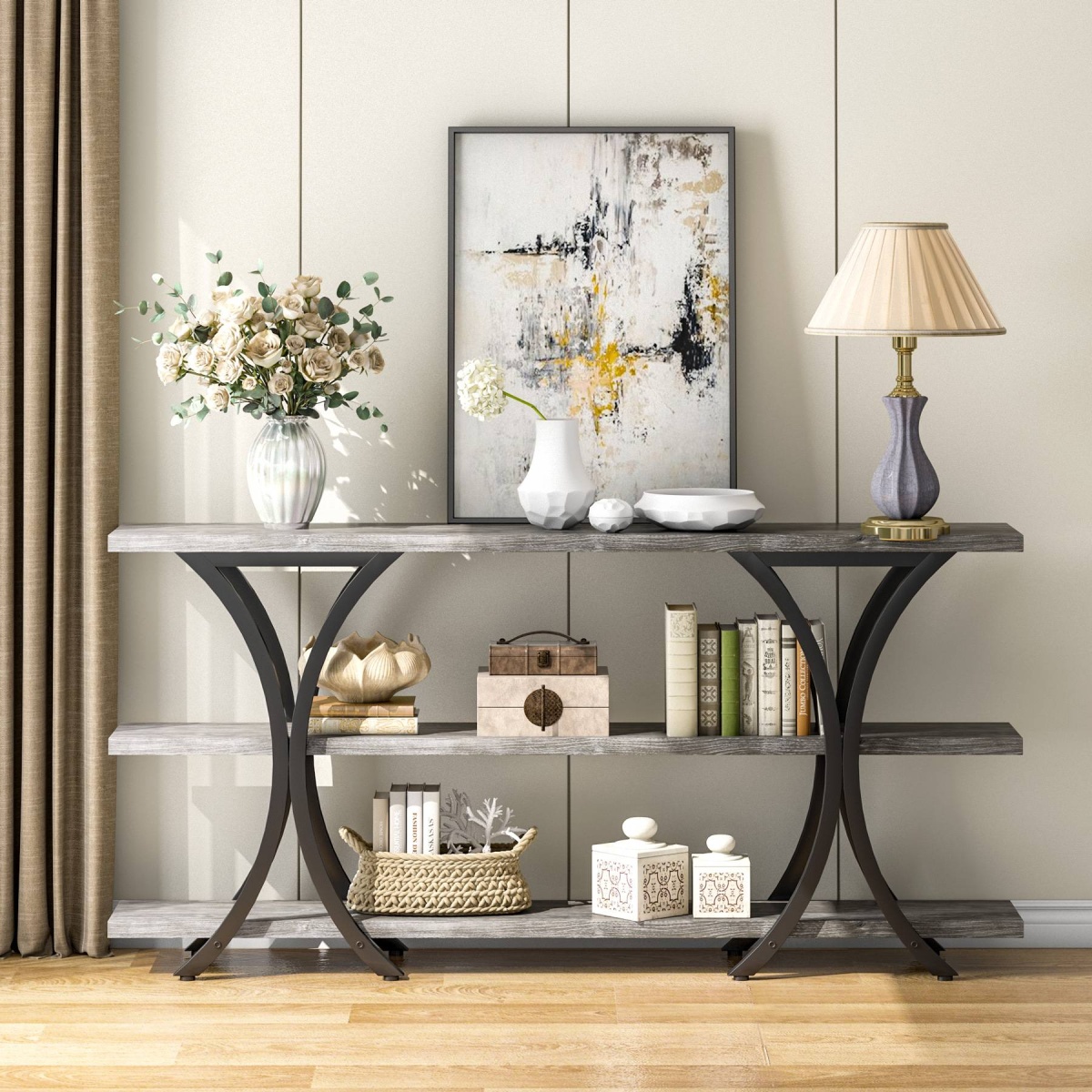 Console Table, Industrial Entryway Sofa Table with 3-Tier Shelves - Image 8