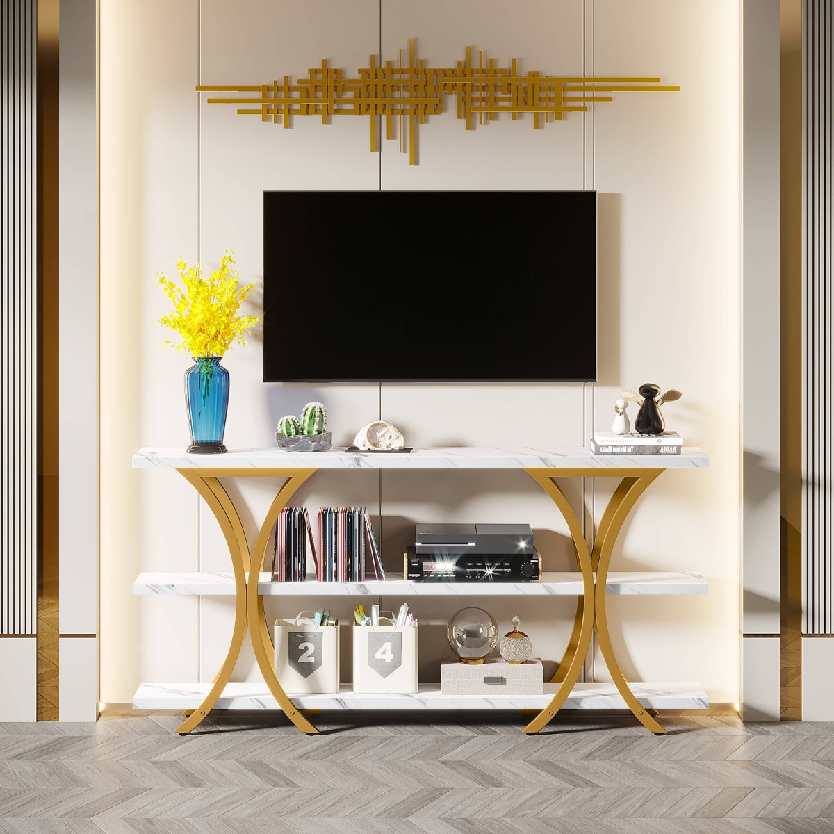 Console Table, Industrial Entryway Sofa Table with 3-Tier Shelves - Image 12