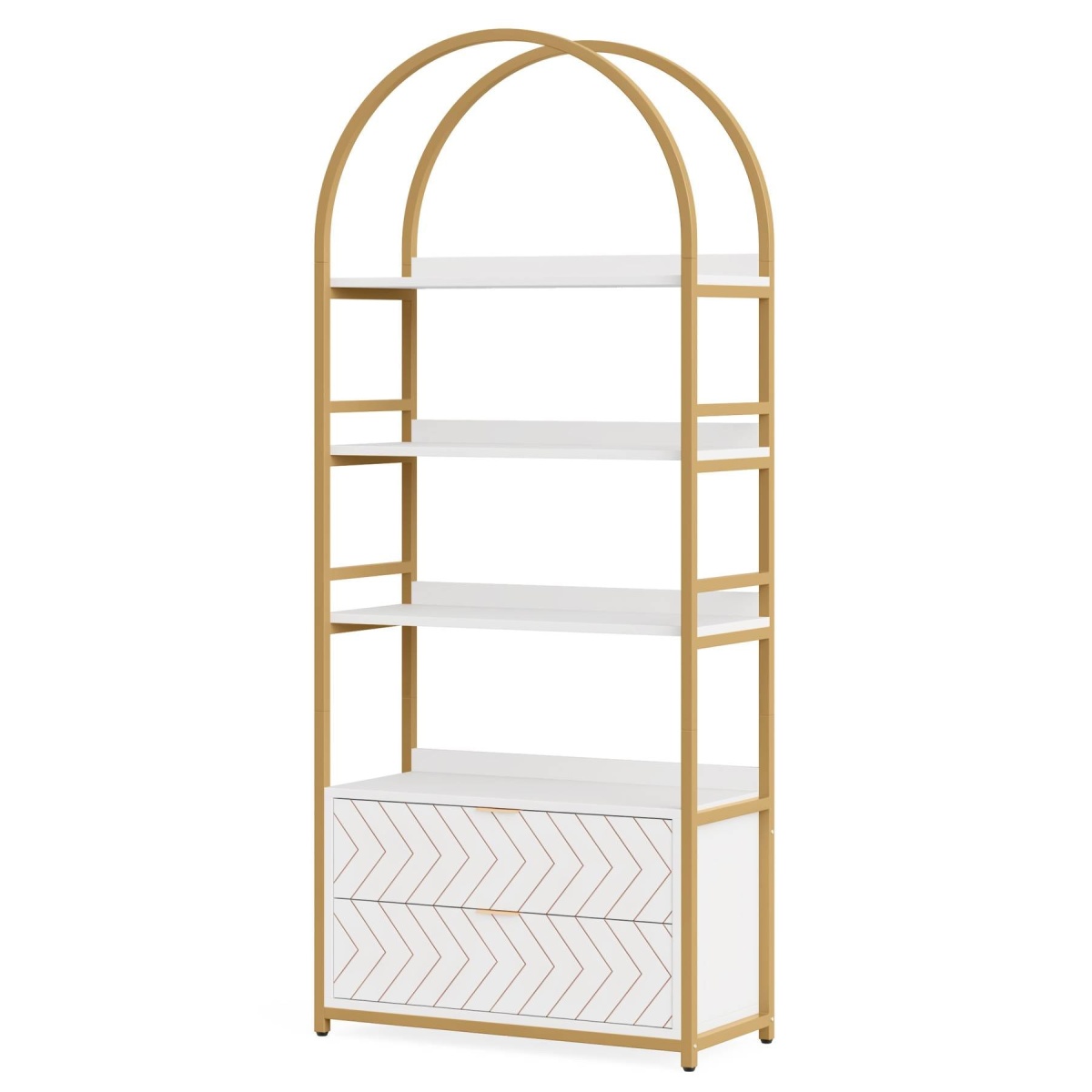 Bookshelf, 74.8? Etagere Bookcases with 2 Drawers & 4-Tier Shelves - Image 2