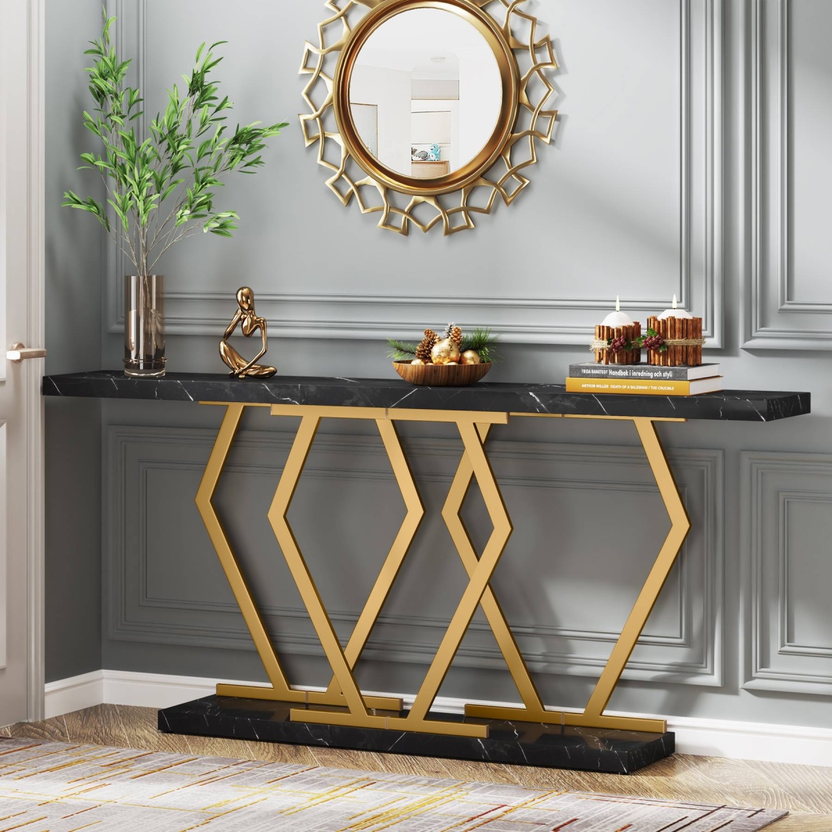 Console Table, Modern 70.9? Sofa Table with Faux Marble Tabletop - Image 8