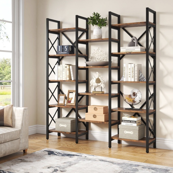 Bookshelf, 59? Triple Wide 5-Shelf Bookcase Display Rack