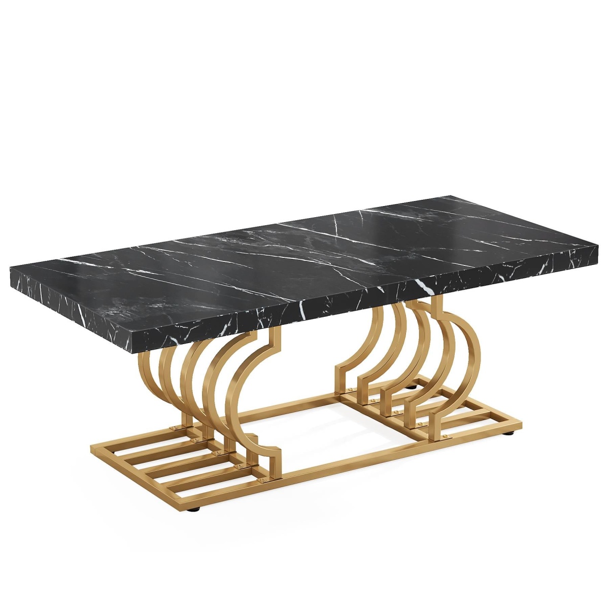 Coffee Table, 47? Faux Marble Cocktail Table with Geometric Frame - Image 10