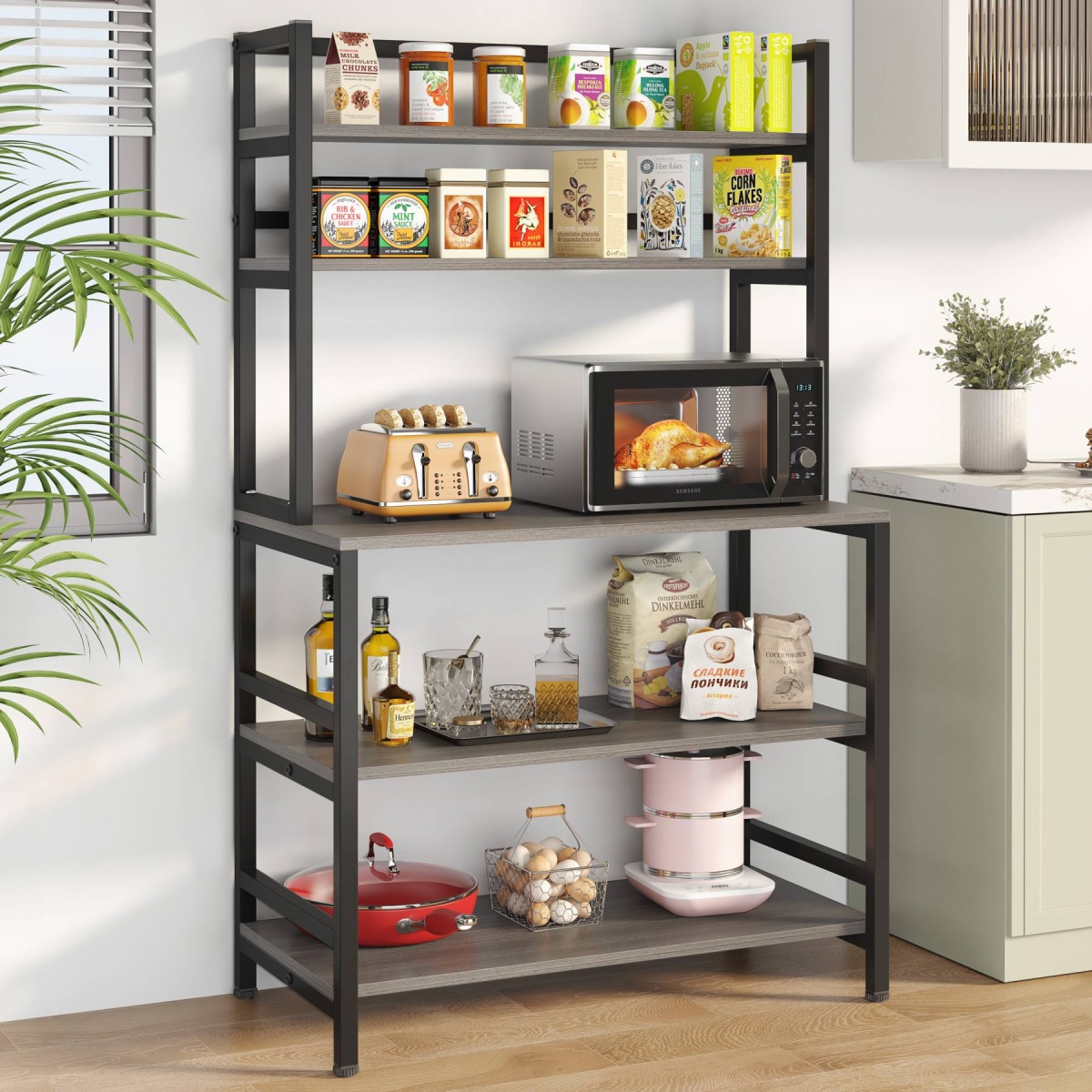 Kitchen Baker?s Rack, 5-Tier Microwave Oven Stand with Hutch - Image 12