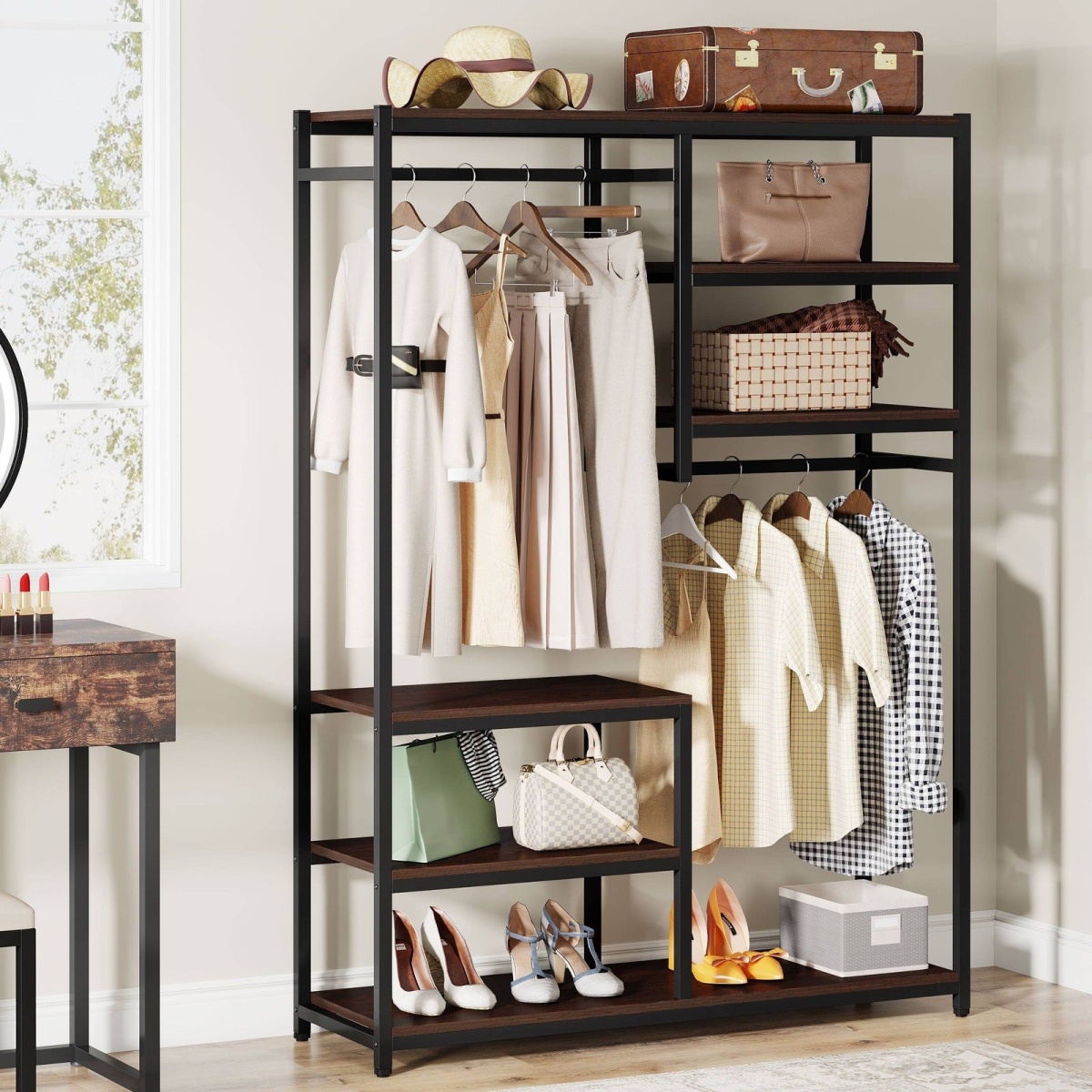 Freestanding Closet Organizer, Clothes Racks with 2 Hanging Rod - Image 1