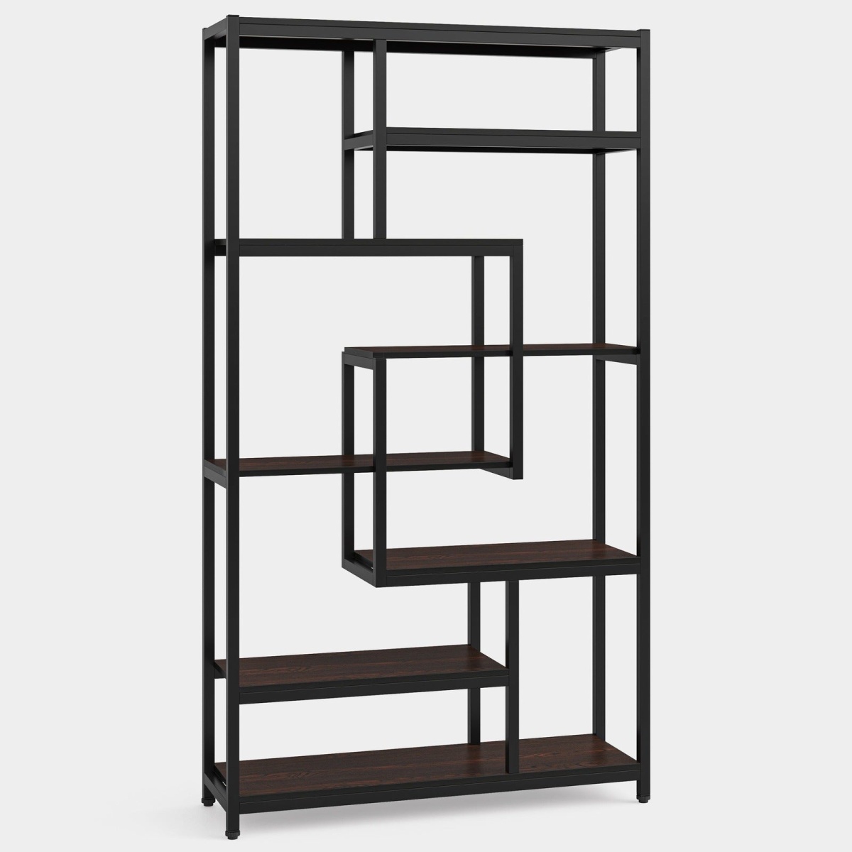 8-Shelves Staggered Bookshelf, Industrial Etagere Bookcase - Image 2