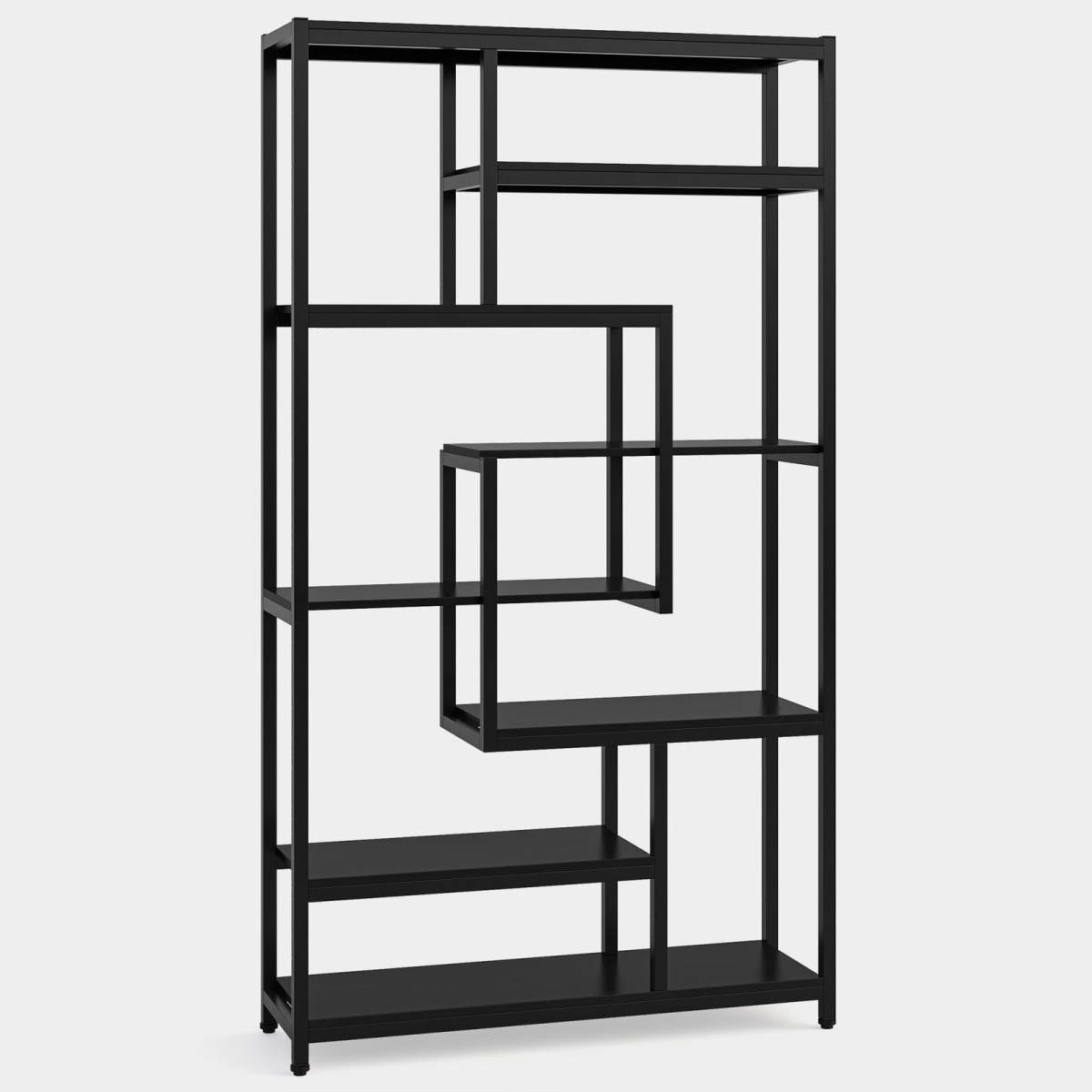 8-Shelves Staggered Bookshelf, Industrial Etagere Bookcase - Image 13