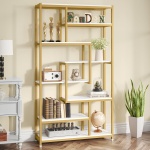 8-Shelves Staggered Bookshelf, Industrial Etagere Bookcase - Image 8