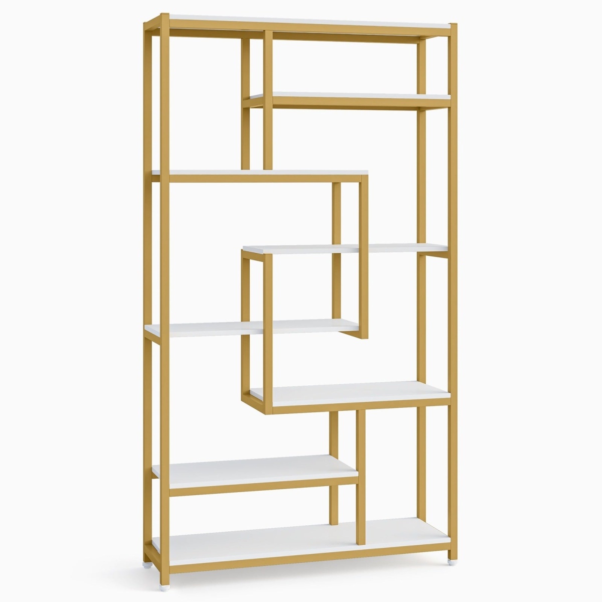 8-Shelves Staggered Bookshelf, Industrial Etagere Bookcase - Image 9